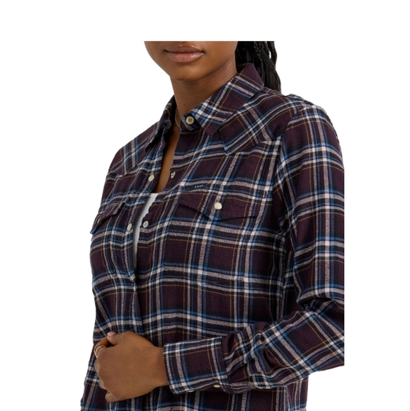 Lee Tops - Lee Large Linwood Plaid Flannel Western Snap Style Shirt